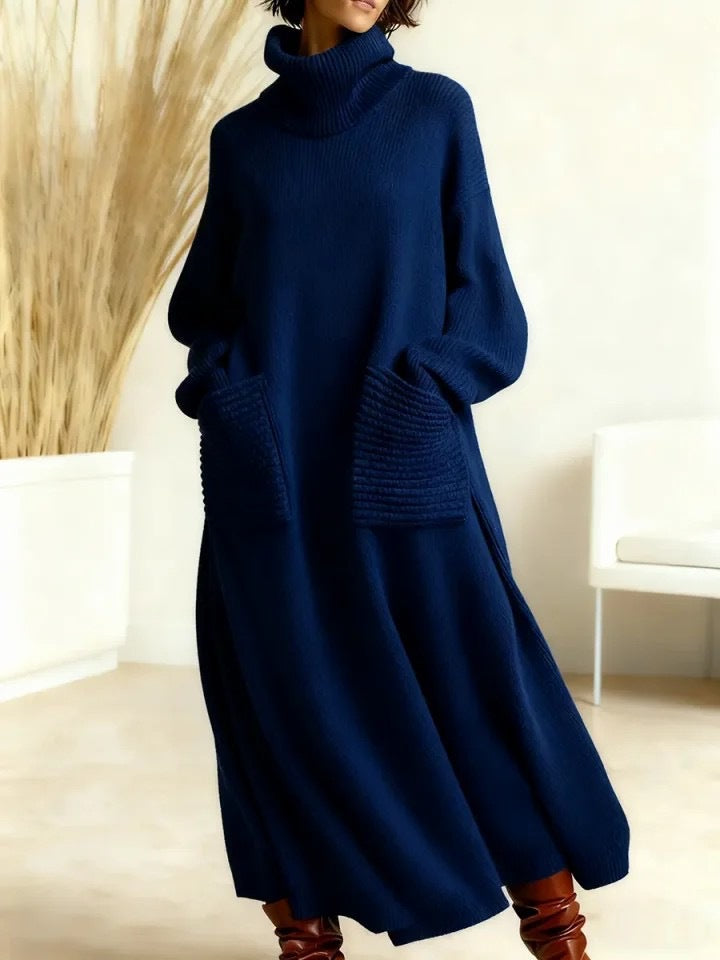 Tara | High-Neck Long-Sleeve Woolen Knit Dress