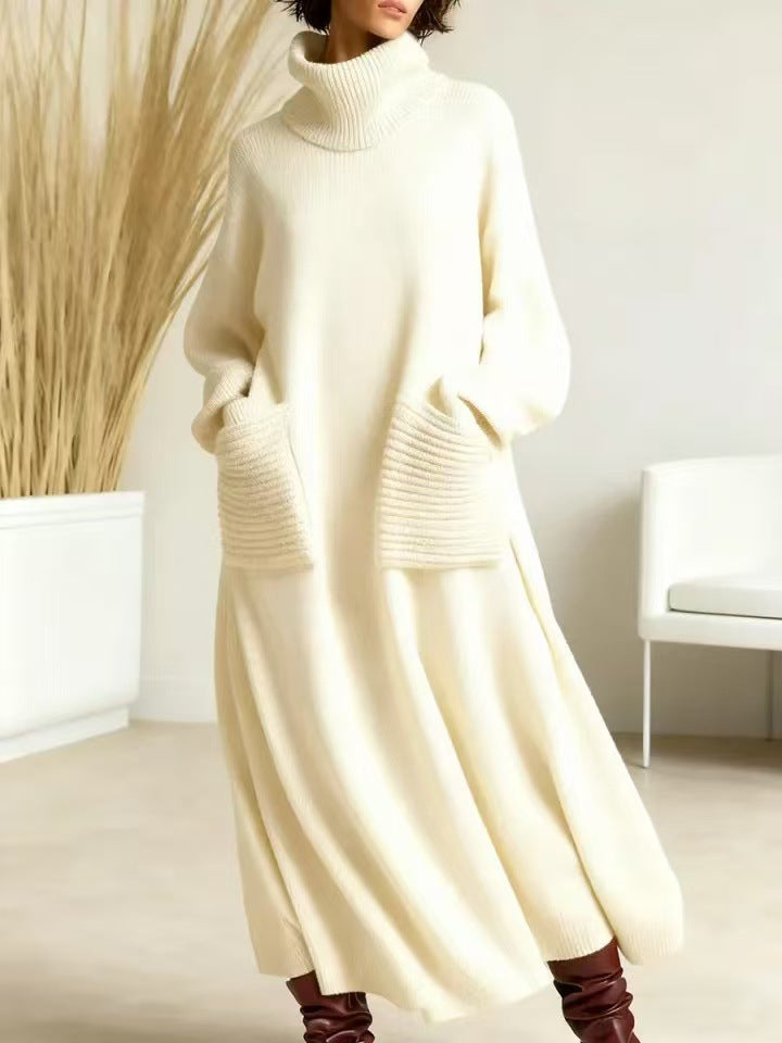 Tara | High-Neck Long-Sleeve Woolen Knit Dress