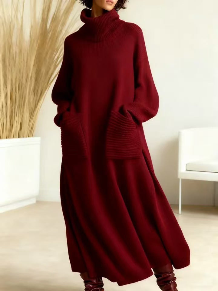 Tara | High-Neck Long-Sleeve Woolen Knit Dress