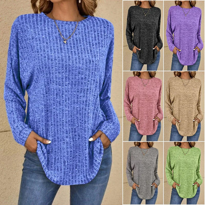 🌸Casual Long Sleeve Knit Sweater Soft Cotton Blend, Loose Fit & Multiple Colors!