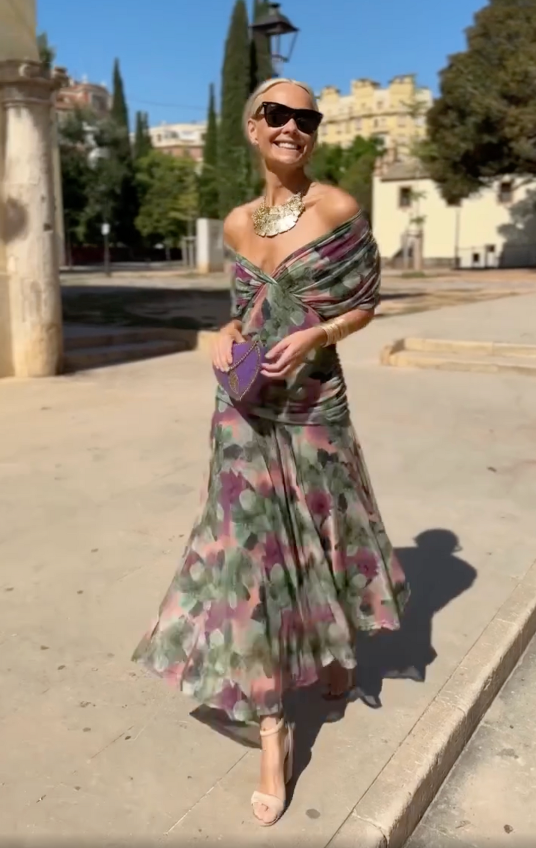 Ellison | Long Floral Dress with V-Neck