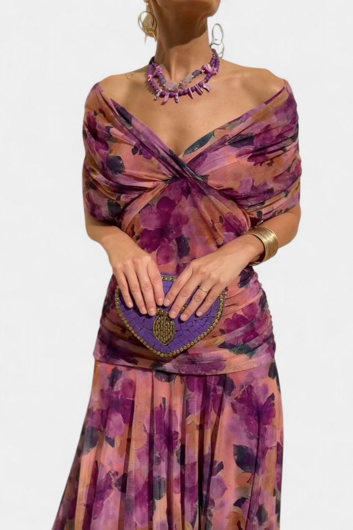Ellison | Long Floral Dress with V-Neck