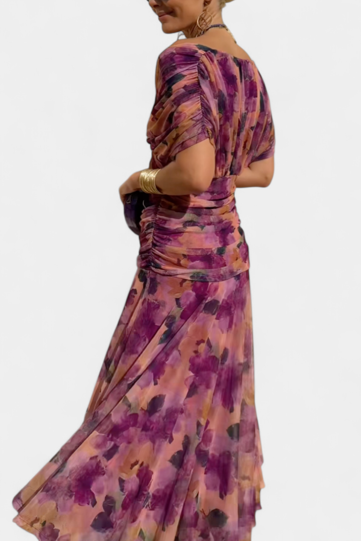 Ellison | Long Floral Dress with V-Neck