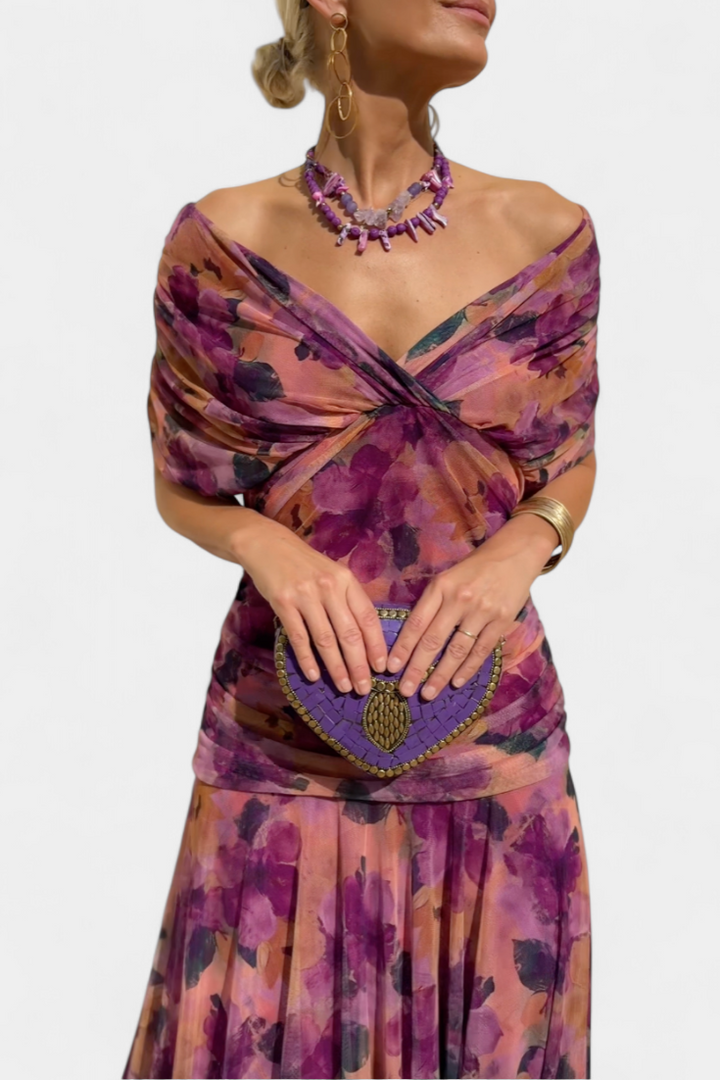 Ellison | Long Floral Dress with V-Neck