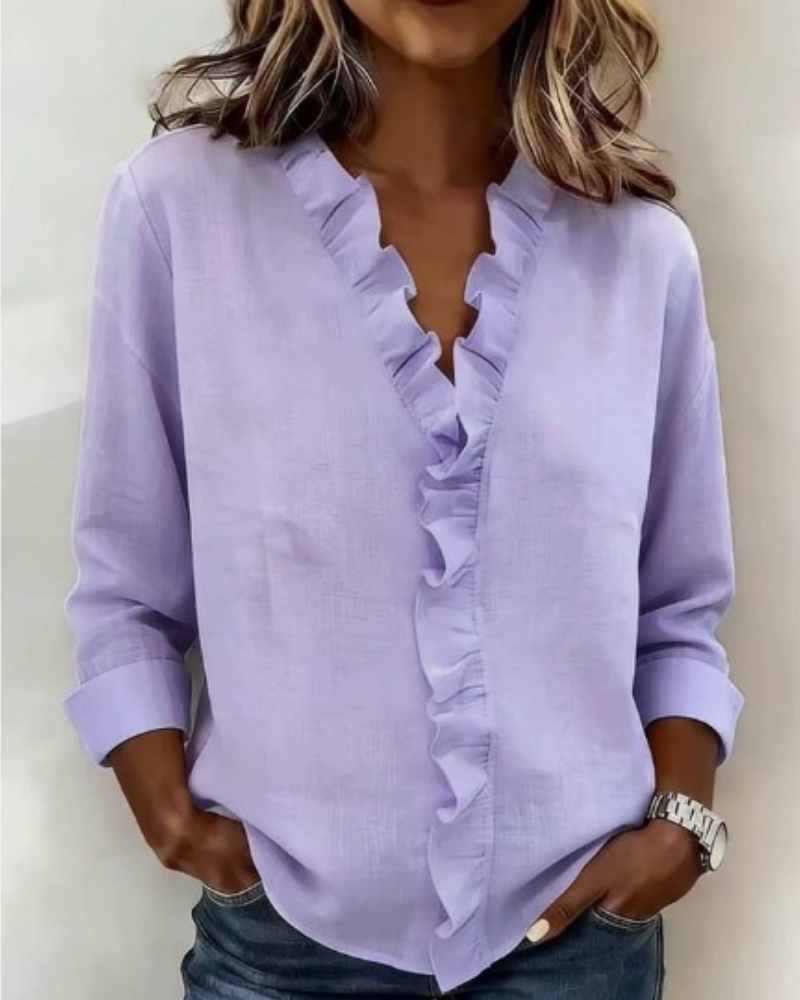Indie | Blouse with Ruffles, V-Neck and Long Sleeves