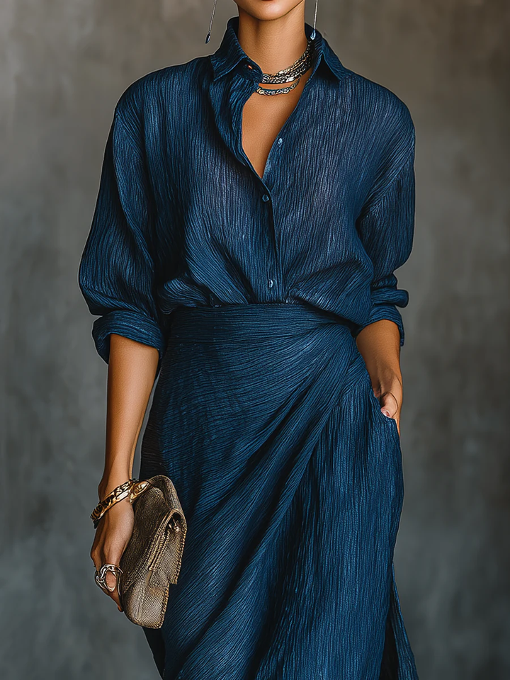 Celeste Cotton-Linen Blend Shirt Long Skirt Set
