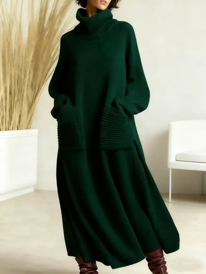 Tara | High-Neck Long-Sleeve Woolen Knit Dress