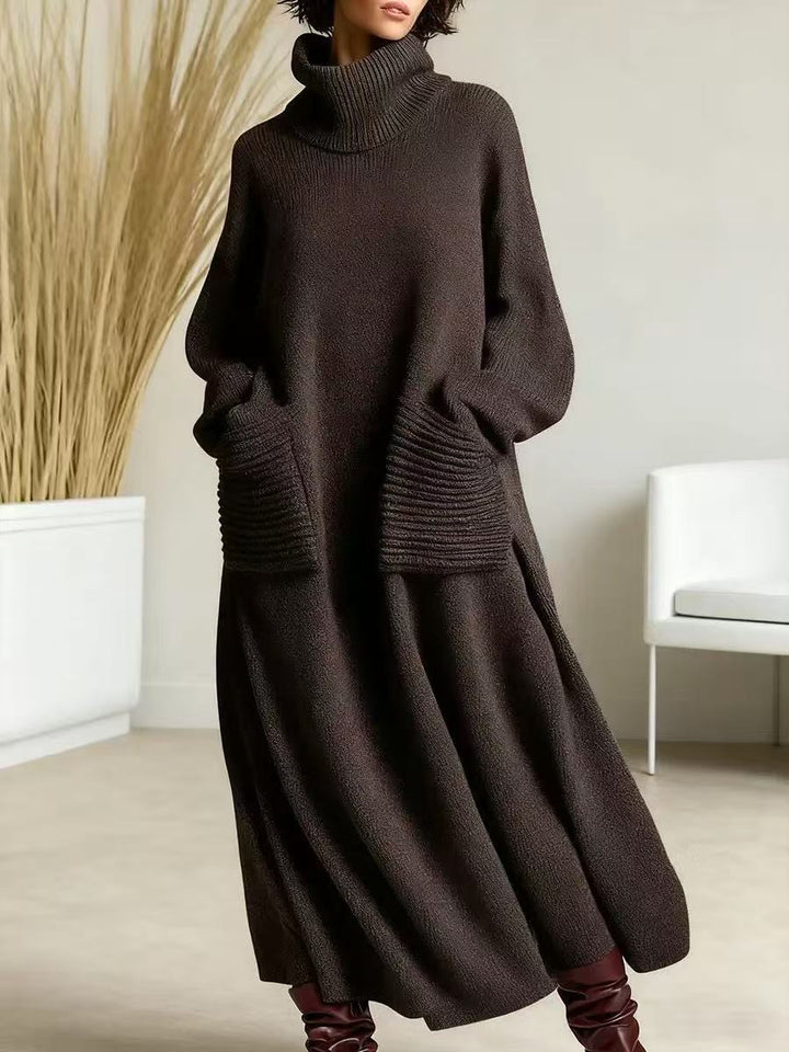 Tara | High-Neck Long-Sleeve Woolen Knit Dress