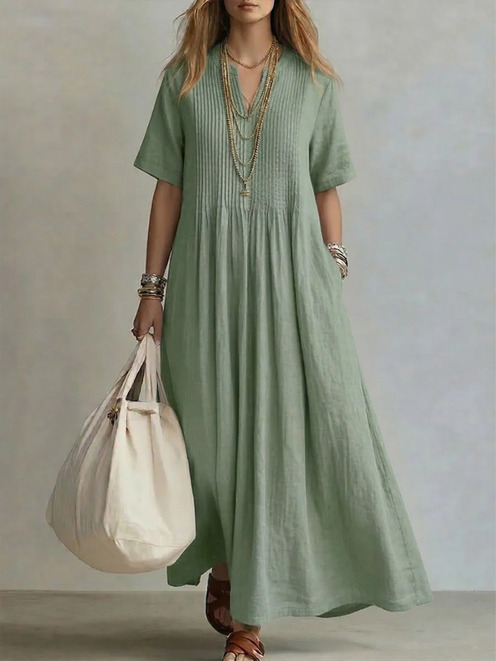 Irene - Pleated Cotton Maxi Dress