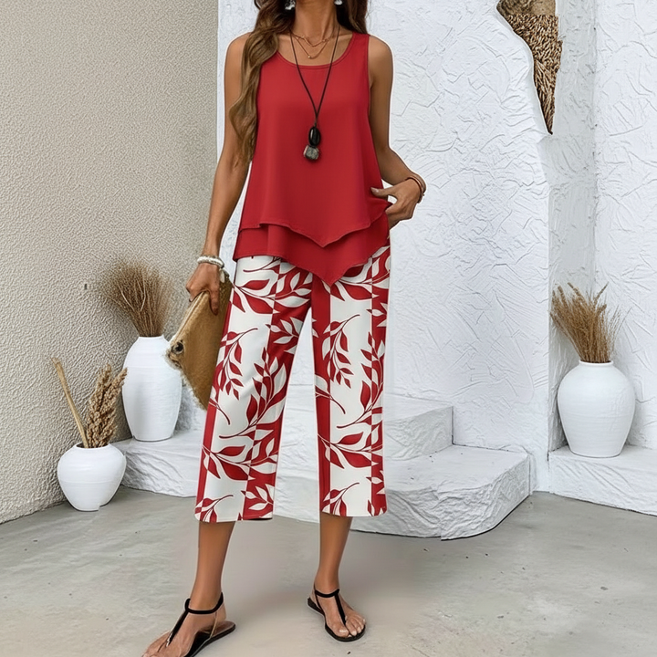 Arvessa™ | Casual Leaf Print Two Piece Set