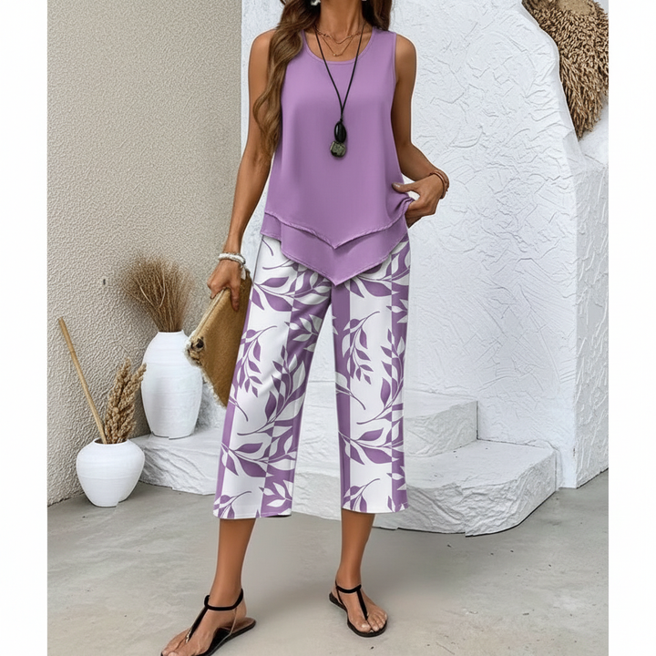 Arvessa™ | Casual Leaf Print Two Piece Set