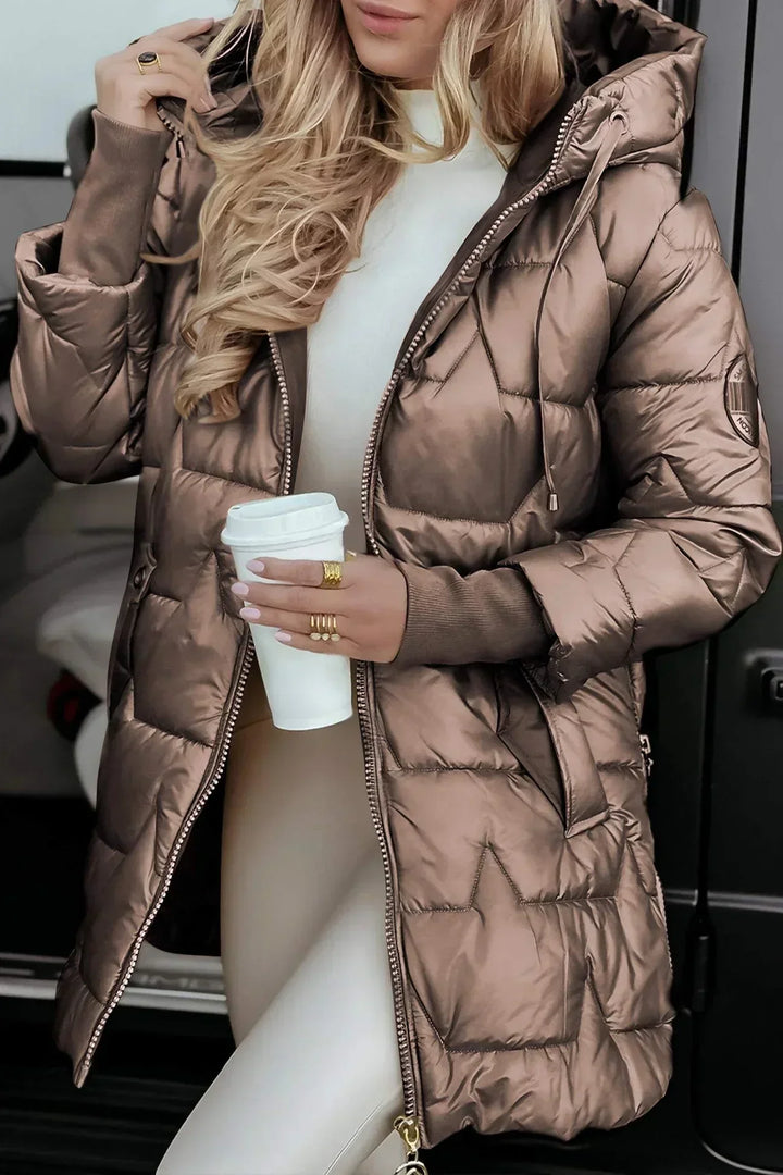 Lina | Long, warm quilted jacket with a spacious hood