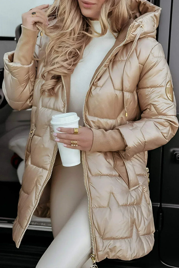 Lina | Long, warm quilted jacket with a spacious hood