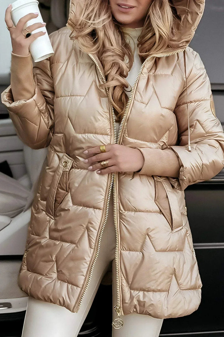 Lina | Long, warm quilted jacket with a spacious hood