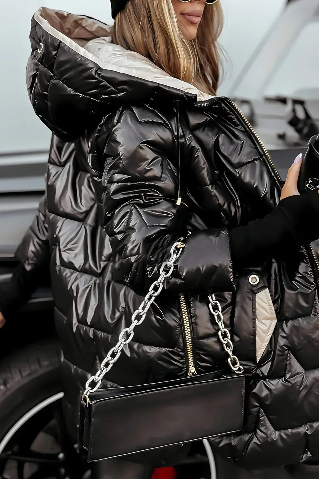 Lina | Long, warm quilted jacket with a spacious hood
