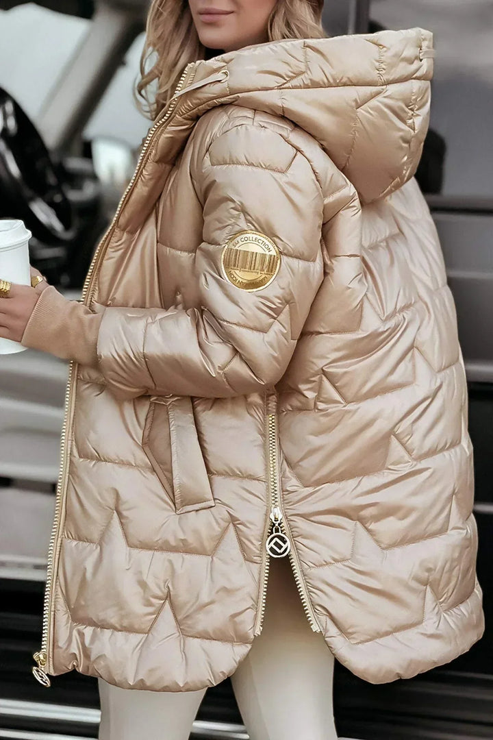 Lina | Long, warm quilted jacket with a spacious hood