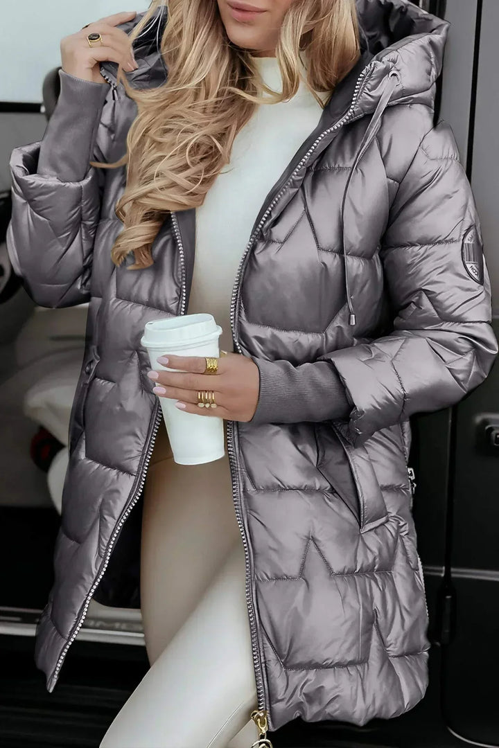 Lina | Long, warm quilted jacket with a spacious hood