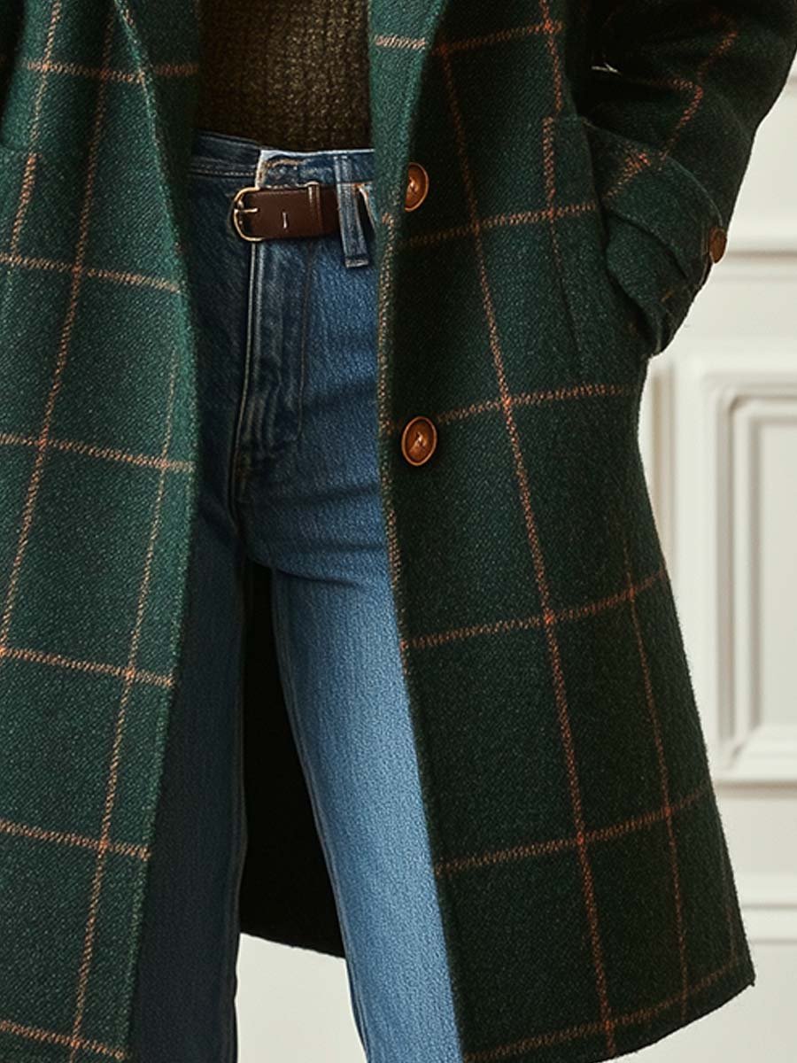 Lorraine | Retro Lapel Plaid Tweed Coat