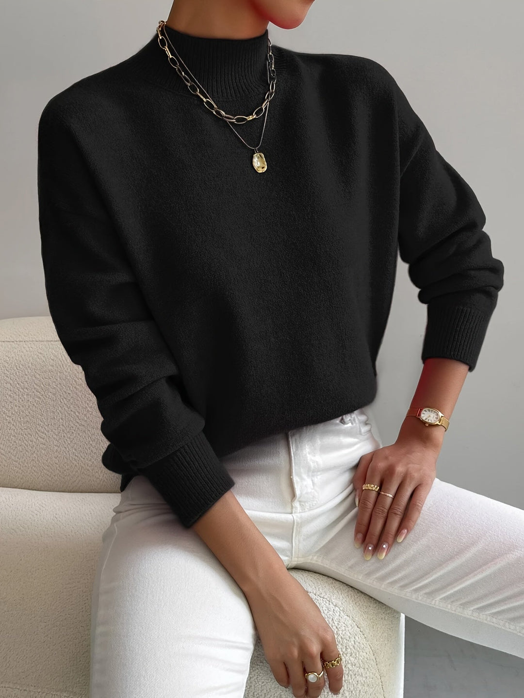 Soft Mock Neck Knit Sweater Eleanor