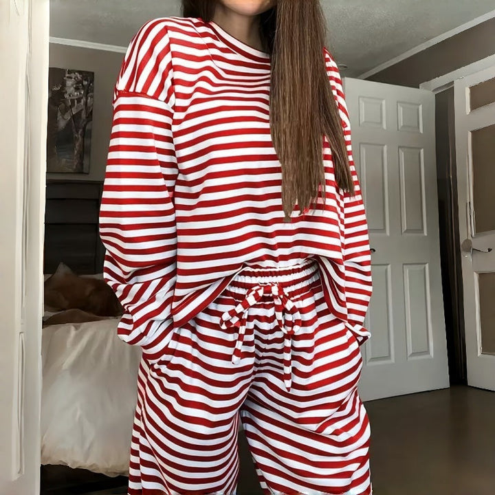 Two-Piece Striped Long Sleeve Set for Women for Leisure at Home