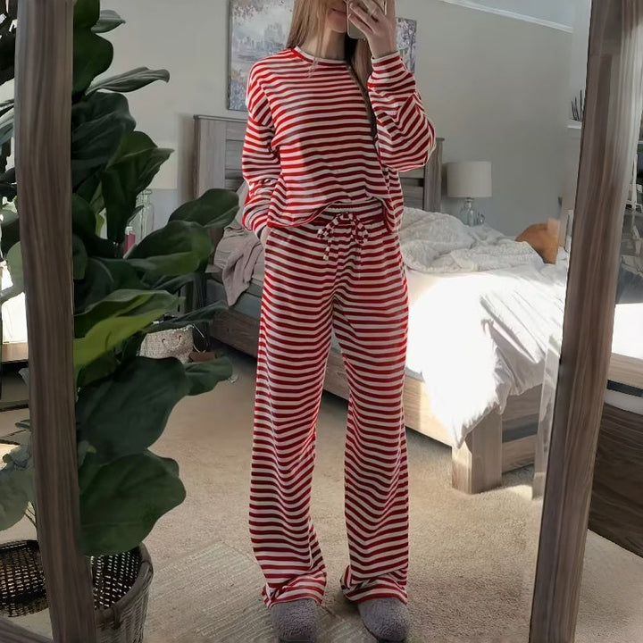 Two-Piece Striped Long Sleeve Set for Women for Leisure at Home