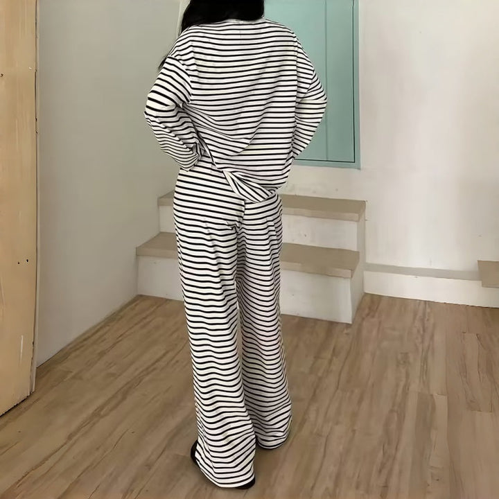 Two-Piece Striped Long Sleeve Set for Women for Leisure at Home