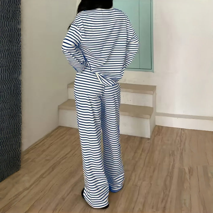 Two-Piece Striped Long Sleeve Set for Women for Leisure at Home