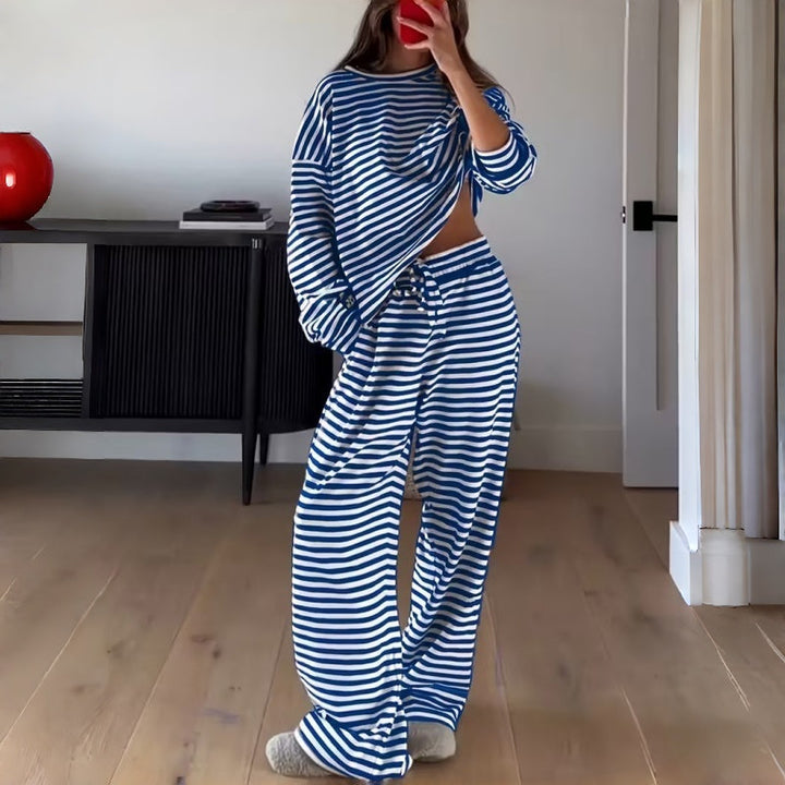 Two-Piece Striped Long Sleeve Set for Women for Leisure at Home