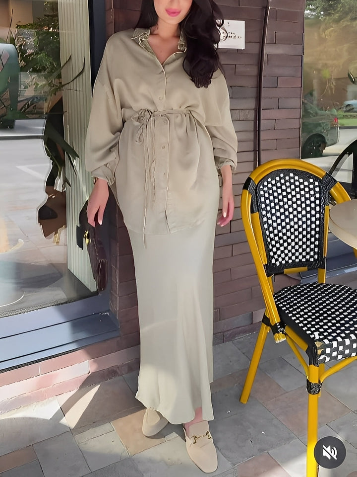 Samantha Tie-Drawstring Shirt and Skirt Set